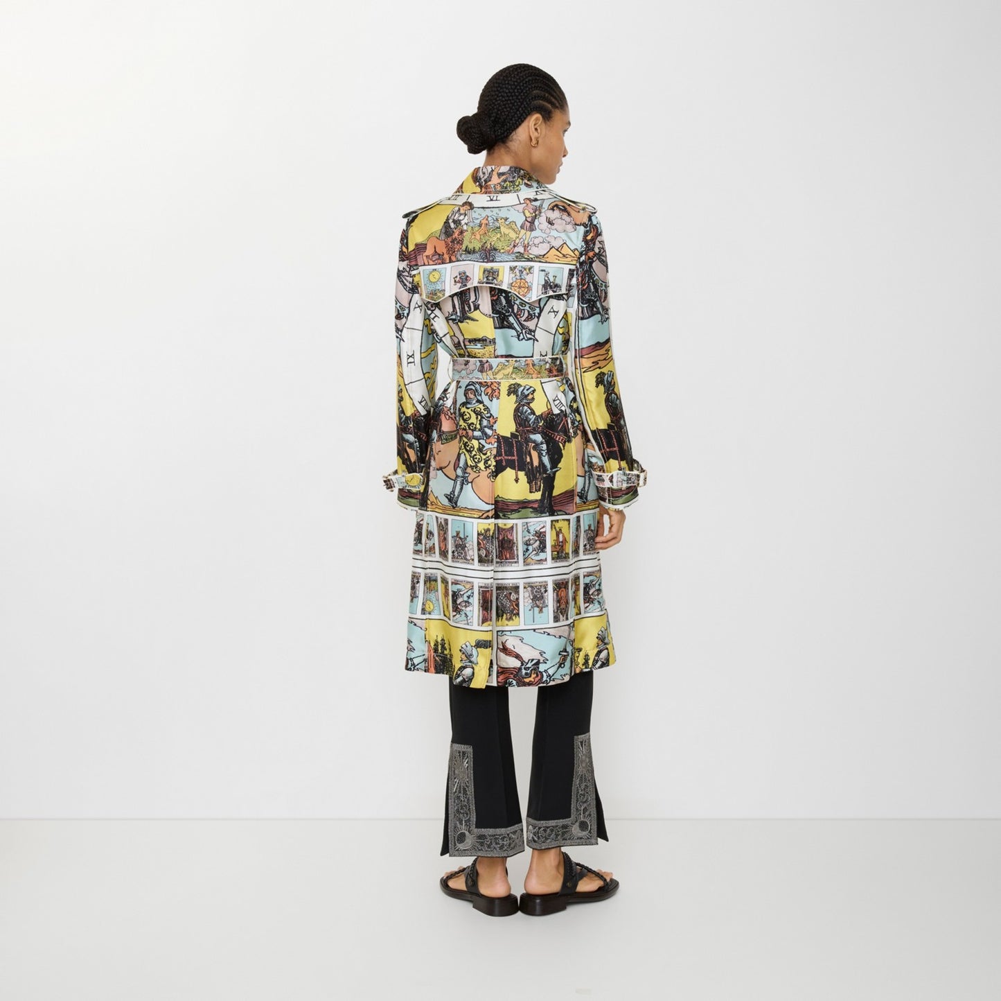 Long Tarot Print Silk Foxfield Trench Coat