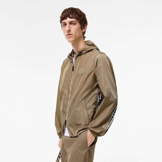 Check Trim Nylon Hooded Jacket