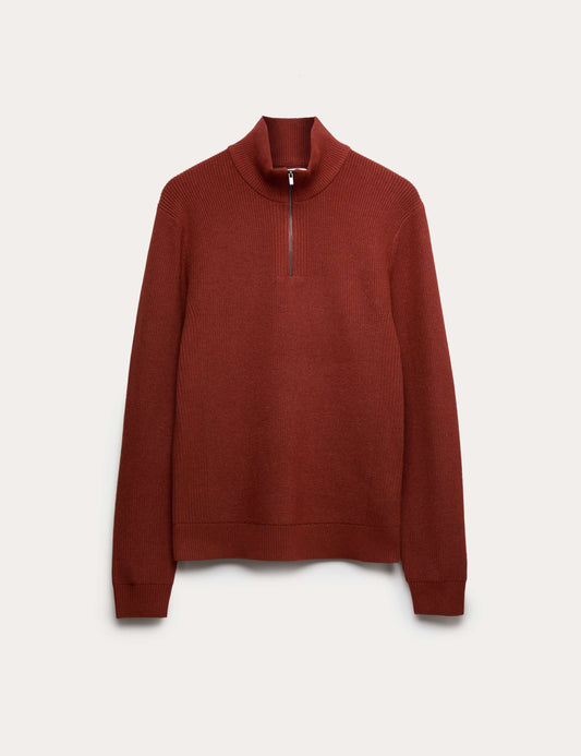 Cotton Blend Ribbed Half Zip Jumper
