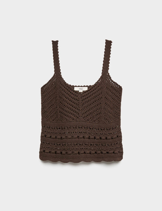 Cotton Rich Pointelle Scallop Edge Knitted Vest