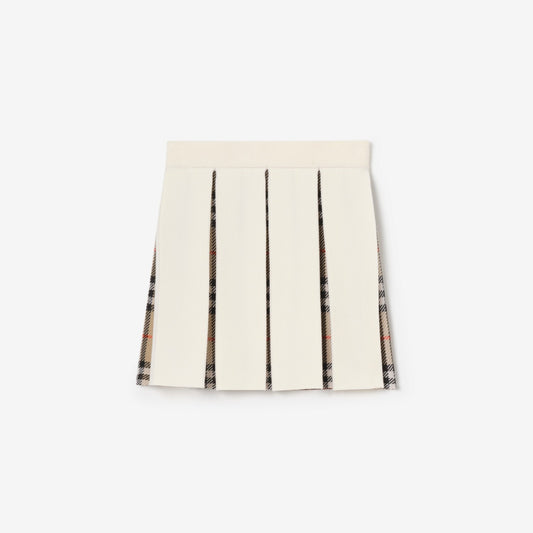 Pleated Check Wool Blend Skirt