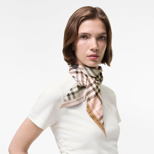 Skinny Contrast Check Silk Scarf
