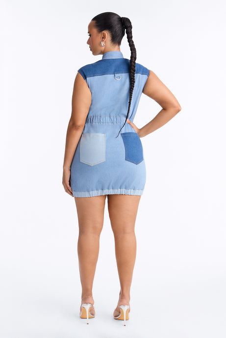 Sonic Vroom Stretch Denim Mini Dress