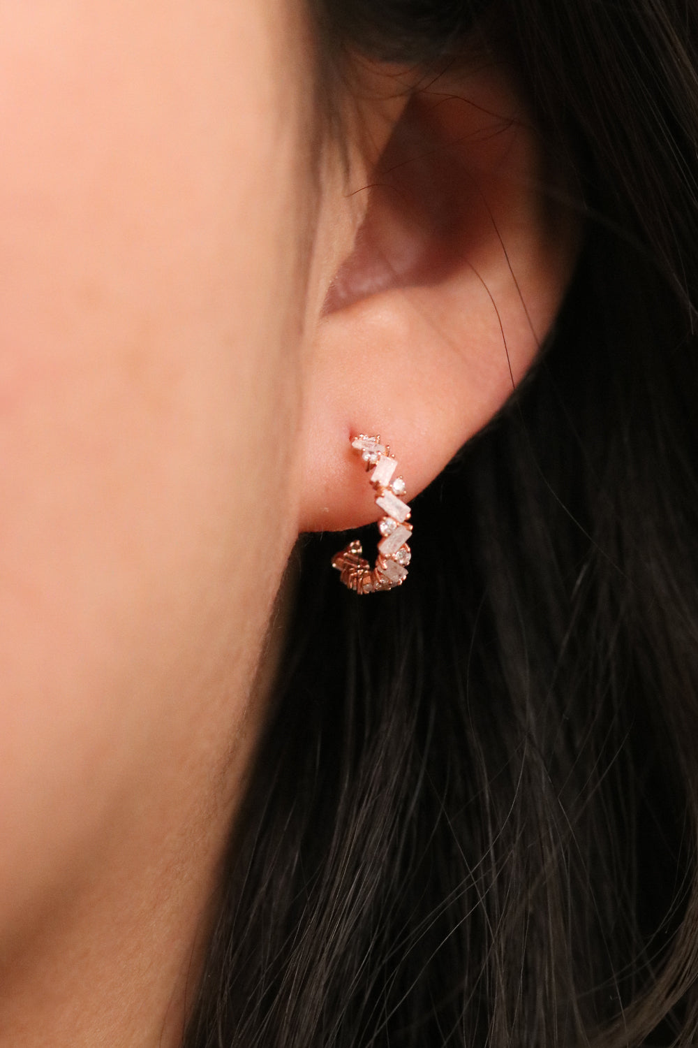 White Topaz and Rose quartz Semi-Hoop Earrings - Interactive Group