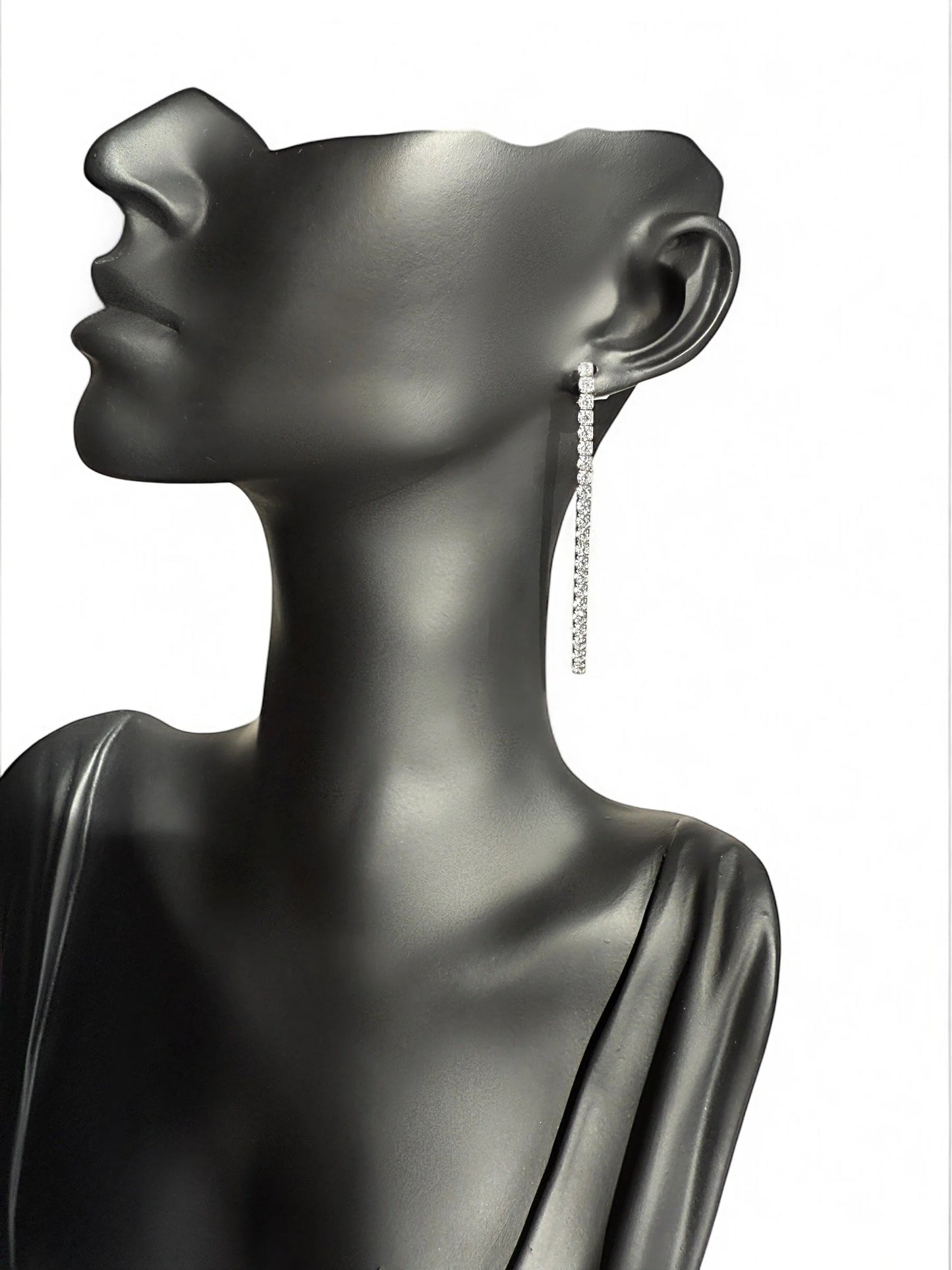 925 Sterling Silver Long Tennis Row Zircon Stud Earrings - Interactive Group