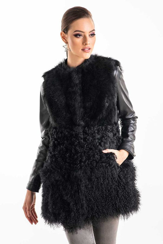 Black Geniune Sheepskin Fur Vest - Interactive Group
