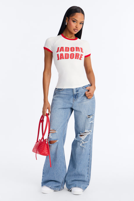 Jadore Encore Ringer Baby Tee - White