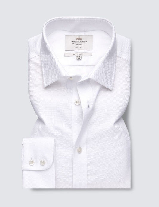 Fitted Slim White Fabric Interest Non-Iron Shirt