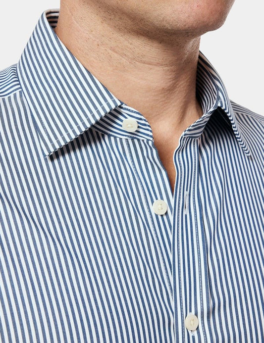 Fitted Slim Navy & White Stripe Non-Iron Shirt