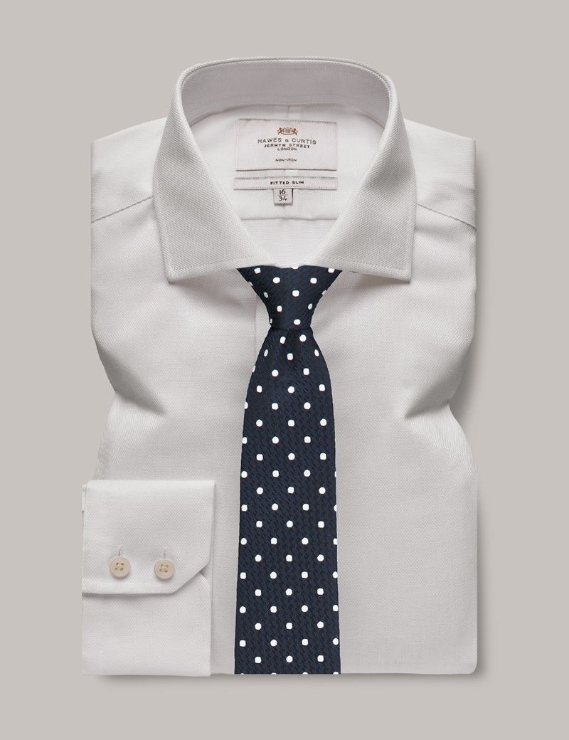 Fitted Slim White Pique Non-Iron Shirt
