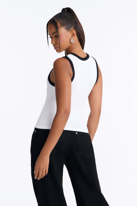 Rachel Ribbed Contrast Binding Crew Neck Tank Top