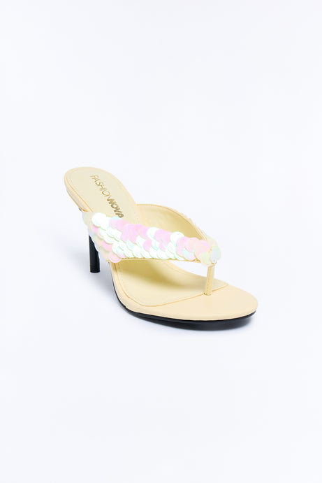 Kysha Sequin Thong Heels - Yellow