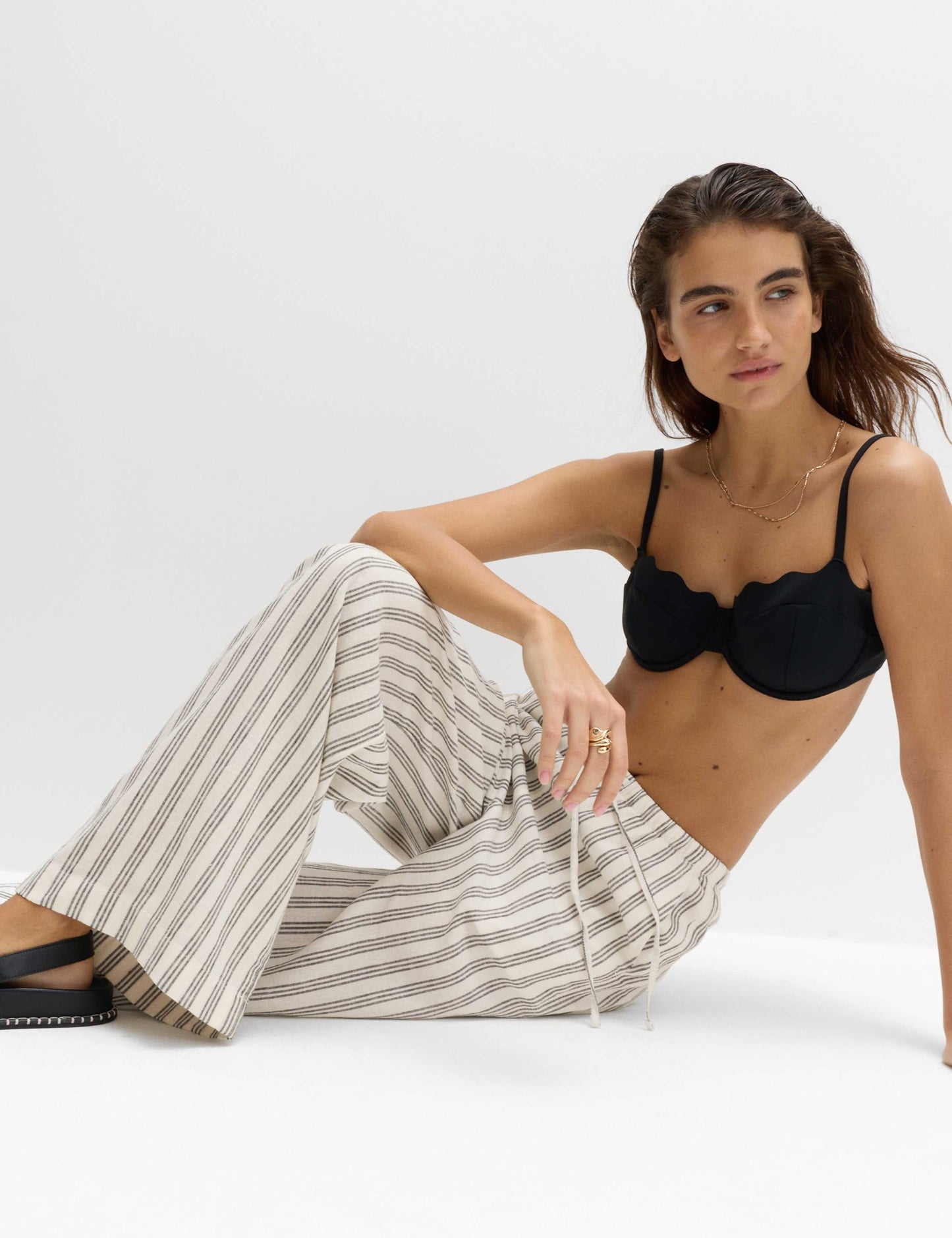 Linen Rich Drawstring Wide Leg Trousers