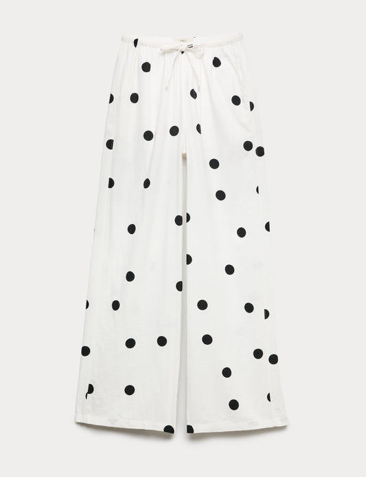 Linen Rich Drawstring Wide Leg Trousers