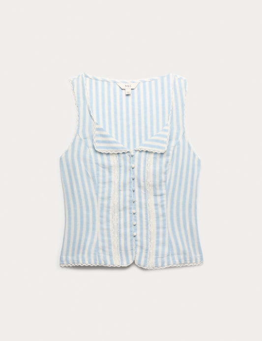 Linen Rich Lace Insert Top