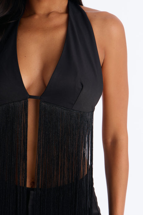 Callie Fringe Pant Set - Black