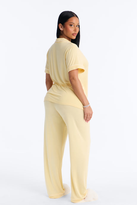 In The Morning PJ Short Sleeve Pant Set - Butter Yellow