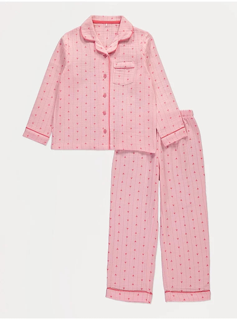 Pink Pinstripe Heart Long Sleeve Shirt Pyjamas