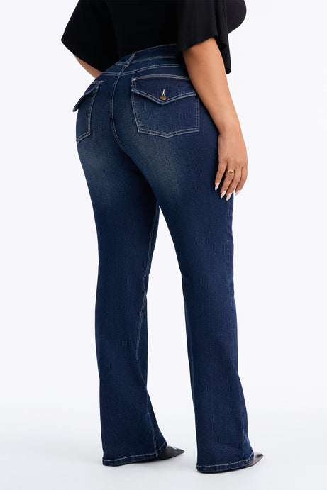 Might Go Double Button Stretch Bootcut Jeans
