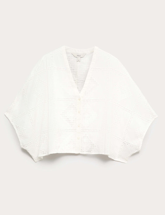 Pure Cotton Broderie Kaftan Top