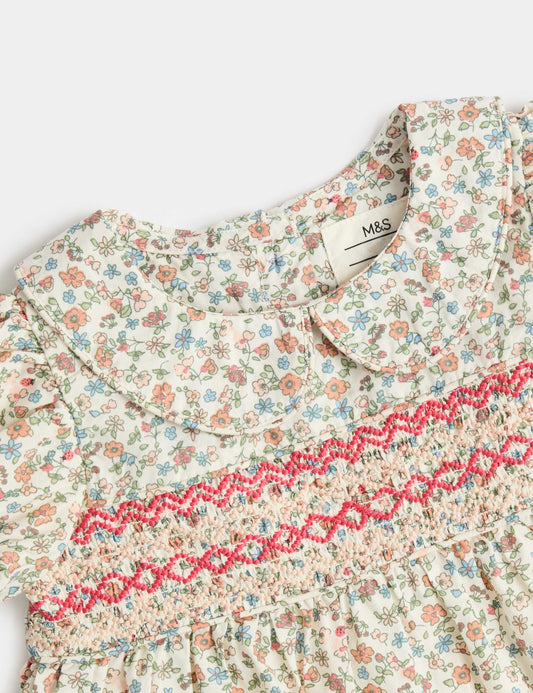 Pure Cotton Floral Smock Dress (0-3 Yrs)