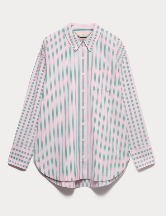 Pure Cotton Poplin Striped Pyjama Shirt