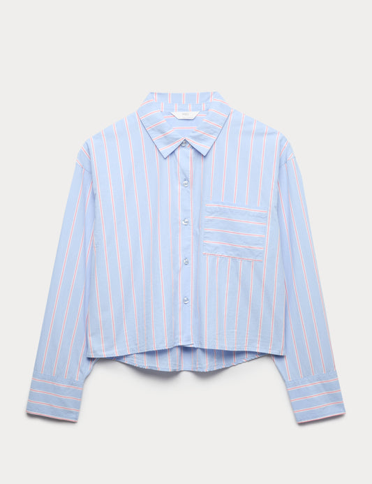 Pure Cotton Striped Cropped Pyjama Top