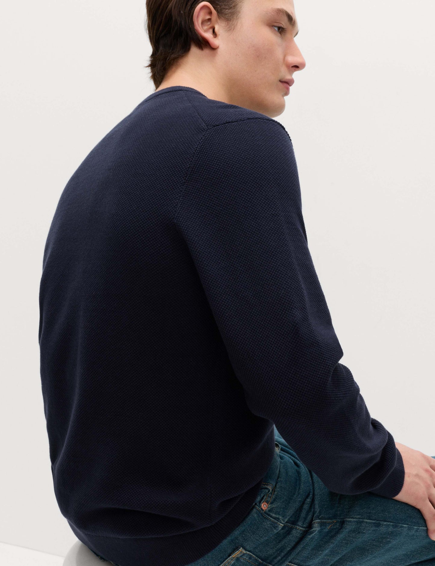 Pure Cotton Textured Crew Neck Jumper