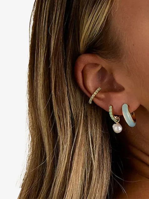 Charm 18ct Yellow Gold-Plated Sterling-Silver, Aqua Chalcedony And Freshwater Pearl Drop Huggies