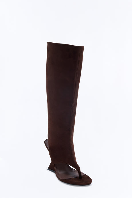 Full Power Thong Wedge Boots - Chocolate