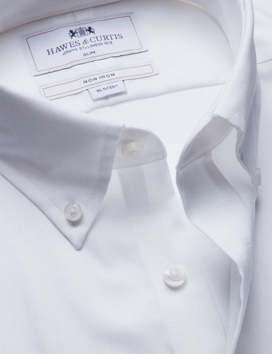 Slim Fit White Pin Point Non-Iron Oxford Shirt
