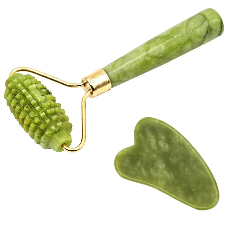 2pcs Gua Sha Massager Set for Face Care Jade Rollers Natural Stone Beauty - Interactive Group
