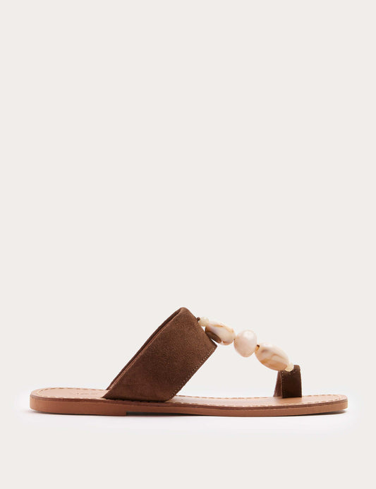 Suede Beaded Toe Post Mules