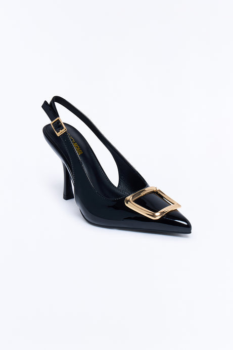 Dia Hardware Patent Slingback Pumps