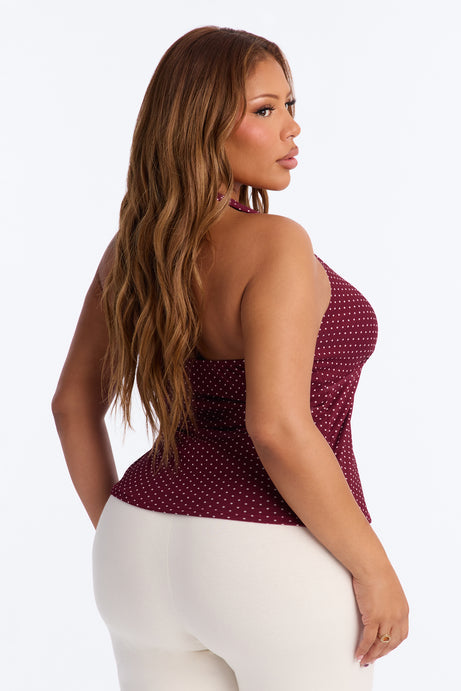 Chloe Mesh Polka Dot Halter Top - Burgundy/combo