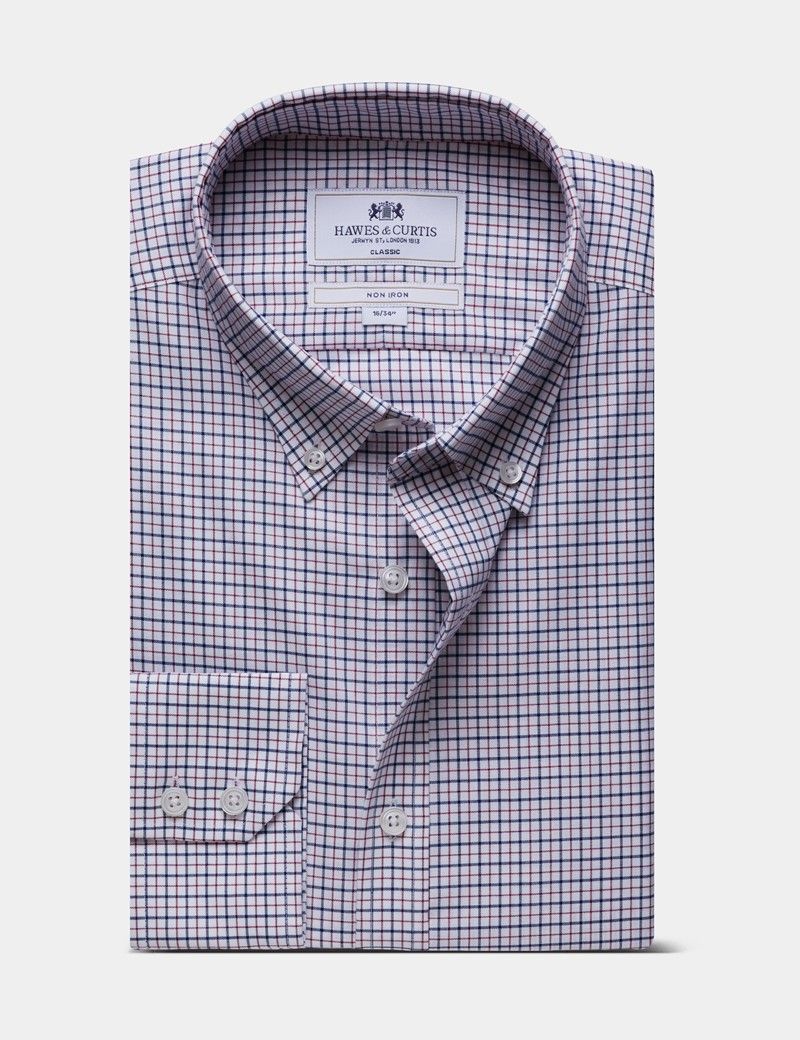 Classic Fit Navy & Red Multi Check Non-Iron Oxford Shirt