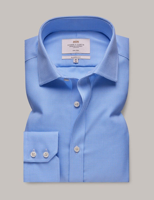 Classic Fit Blue & White Dogtooth Twill Non-Iron Shirt