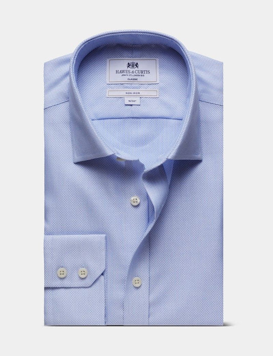 Classic Fit Blue & White Textured Weave Non-Iron Shirt