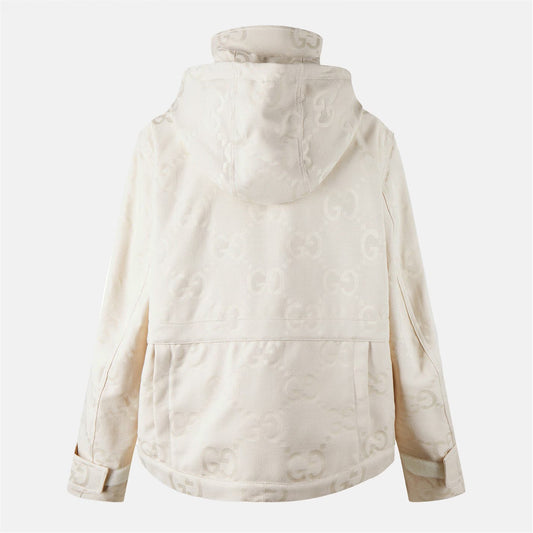 Women's Jumbo GG Canvas Cotton Long Sleeve Mid-Length Hooded Rain Anorak