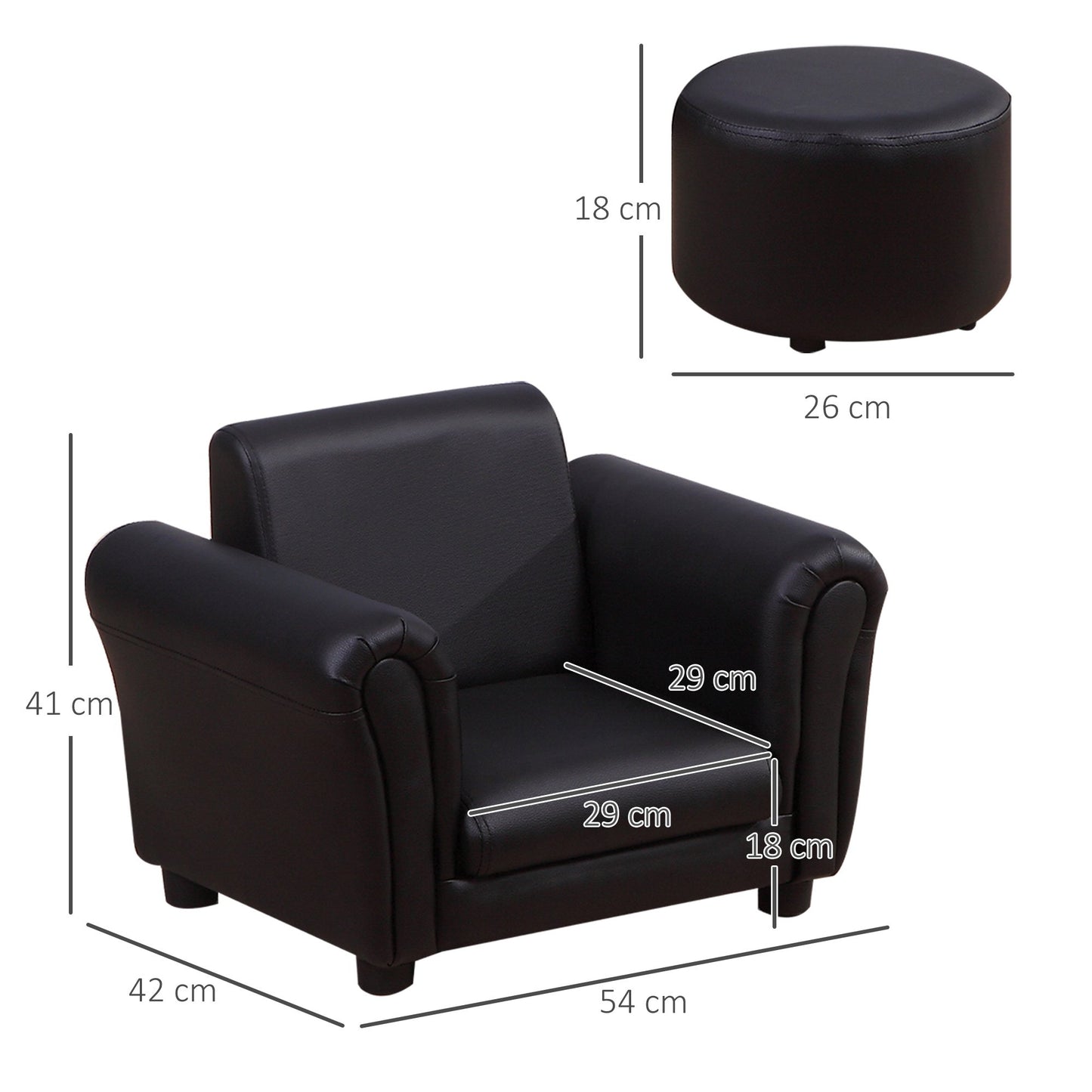 Homcom Children's Single Seater Armchair with Footstool - Black