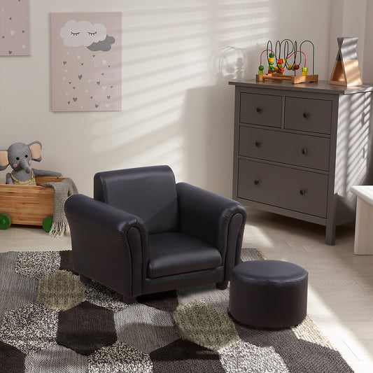Homcom Children's Single Seater Armchair with Footstool - Black