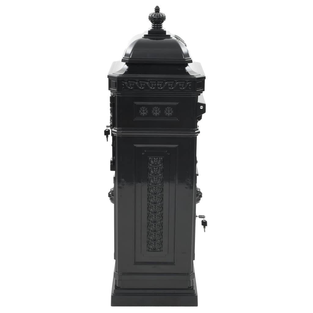 Walplus Pillar Letterbox Vintage Style Rustproof - Black - 35.5 x 32 x 102.5 cm