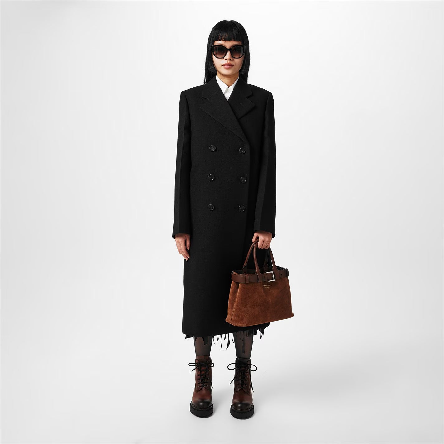 PRADA Medium Belt Buckle Suede Bag With Belt