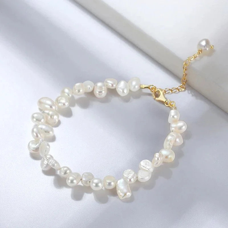Elegant 925 Sterling Silver 18K Gold Plated Freshwater Pearl Bracelet - Interactive Group