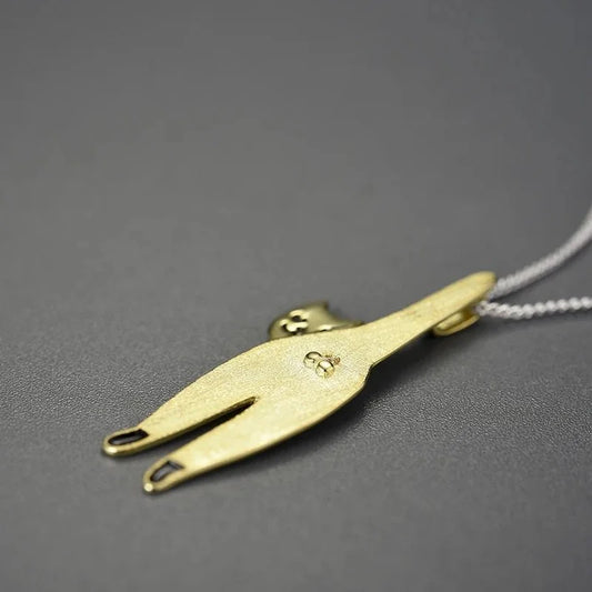 925 Sterling Silver Funny Cat Pendant 18K Gold Plated Cat Lover Gift - Interactive Group