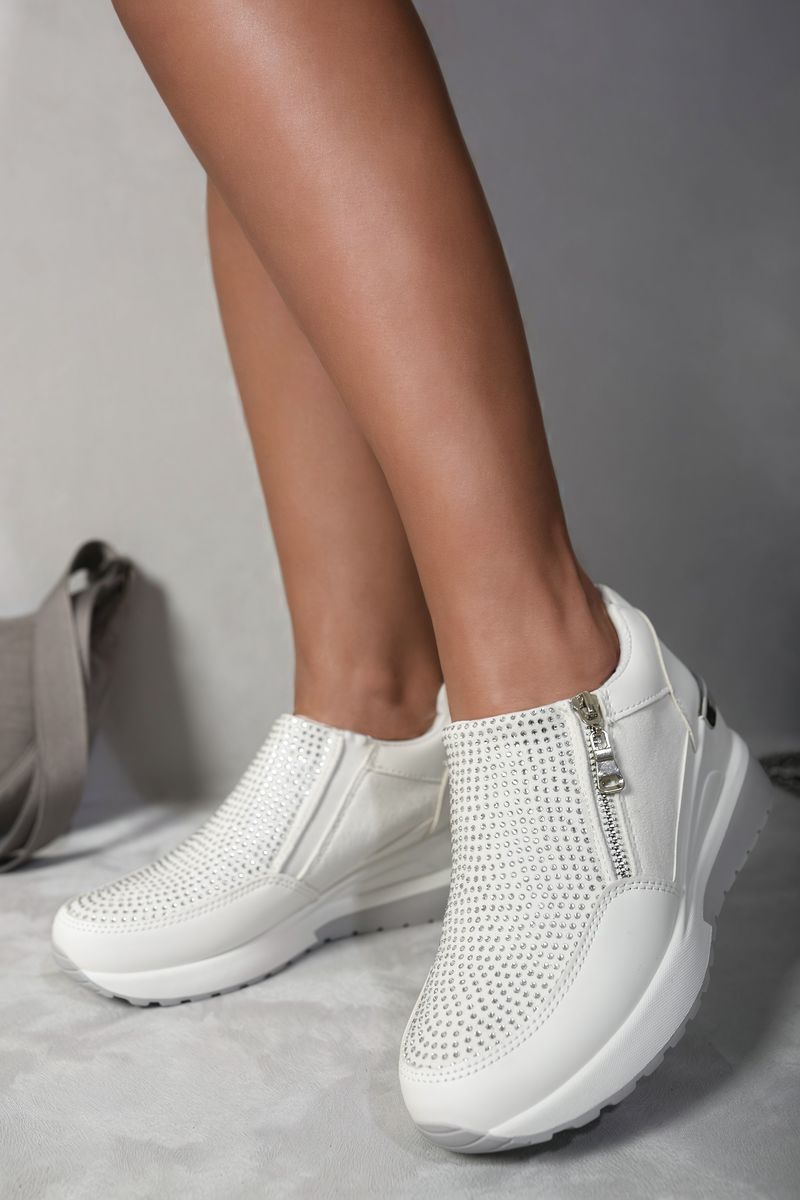 Rhinestone Decor Zip Platform Trainers - Interactive Group