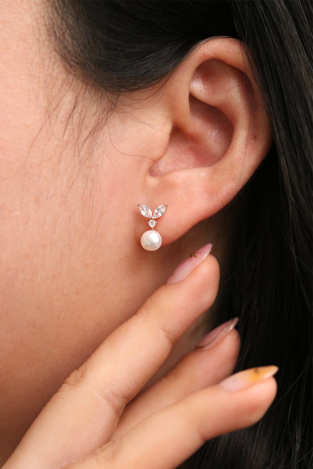 Cubic Leaf Pearl Drop Earrings - Interactive Group