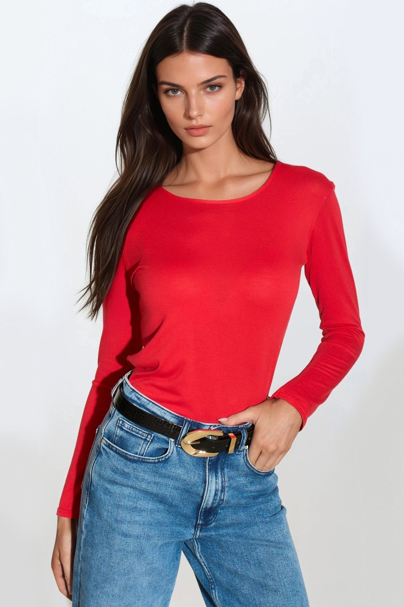 Red Round Neck Long Sleeve Top - Interactive Group