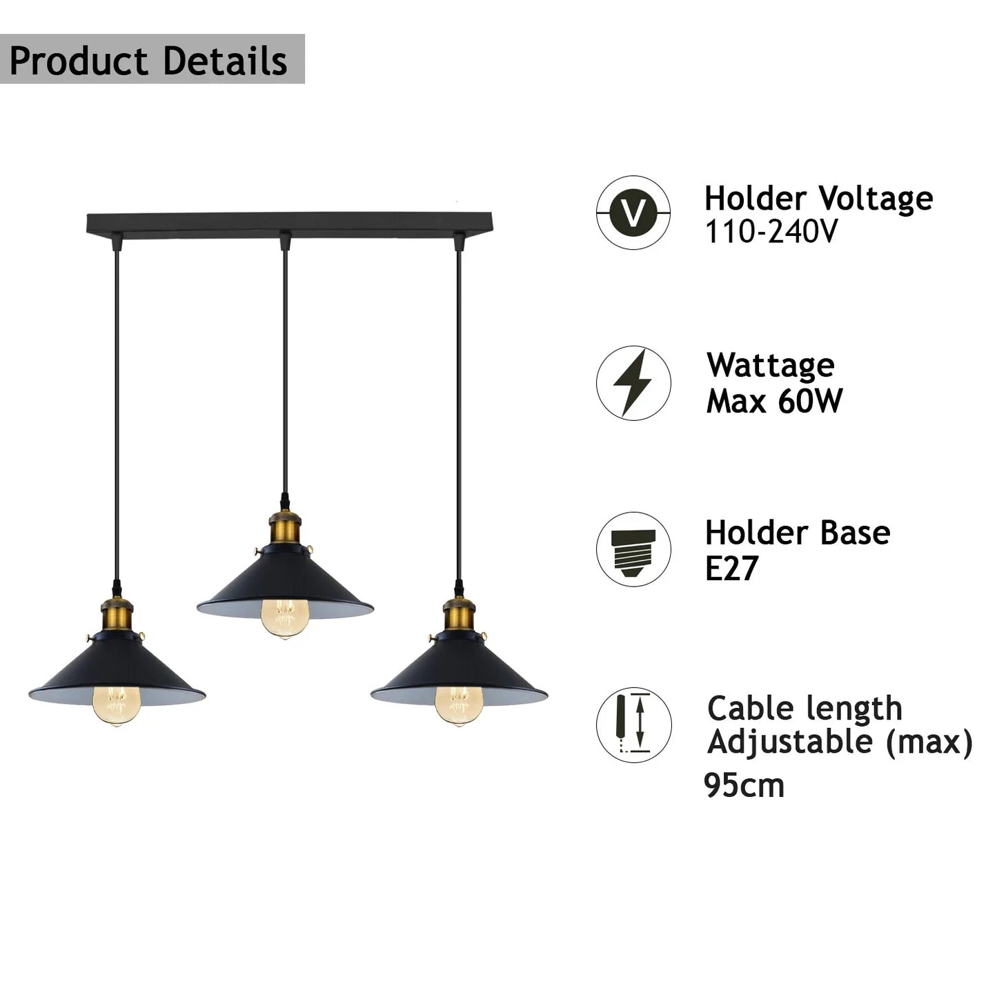 Vintage 3-Light Pendant Lamp Hanging Light Fixture ~1301 - Interactive Group