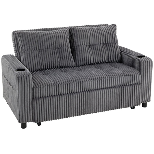 HOMCOM 2 Seater 3 in 1 Adjustable Sofa Bed with Cup Holder - Dark Grey
